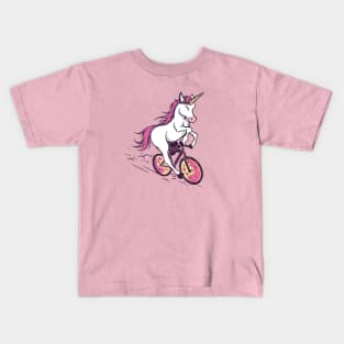 Uni Cycling | Cartoon Unicorn on a Bicycle Kids T-Shirt